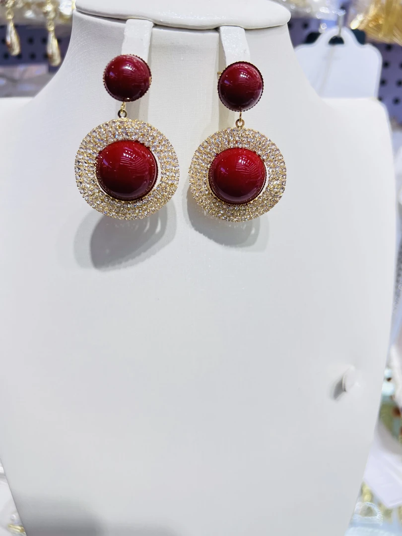 钛钢耳饰 红色珍珠耳环时尚简约气质