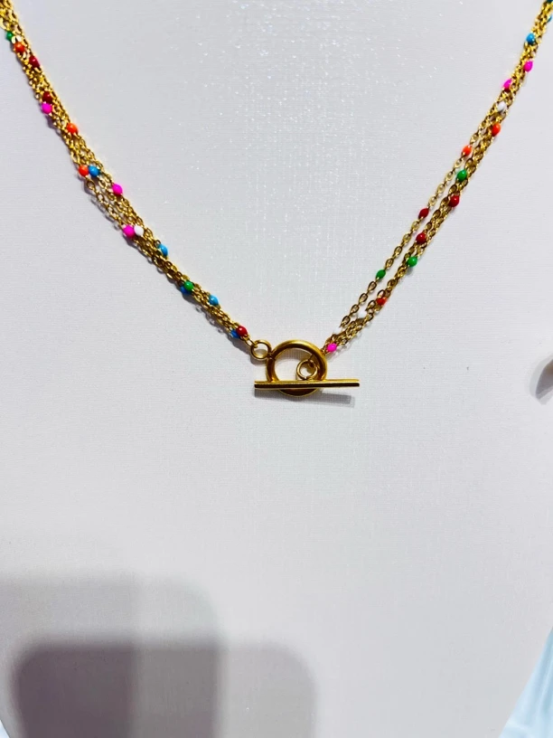 铜合金项链 三层彩色项链时尚百搭时尚手工