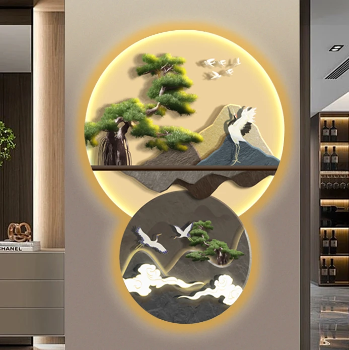 新中式正对门玄关画现代装饰画入户壁灯画过道走廊简约高端挂画