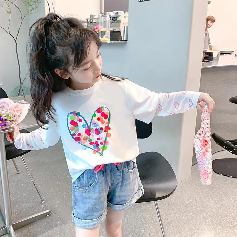 女童短袖T恤2024新款儿童假两件防晒上衣夏装童装小女孩夏季体恤