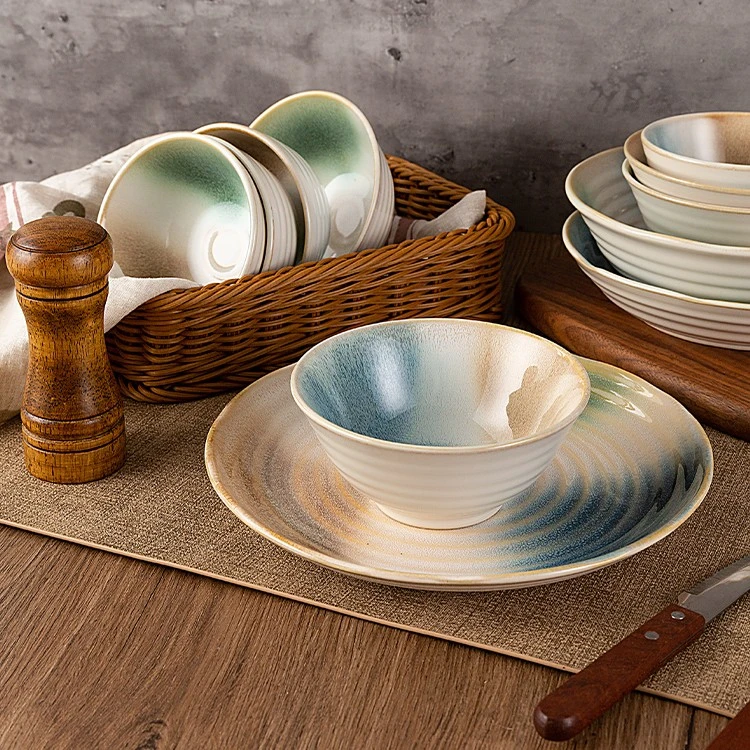 玉泉复古北欧窑变釉餐具碗盘子菜盘创意网红个性西餐牛排盘陶瓷盘