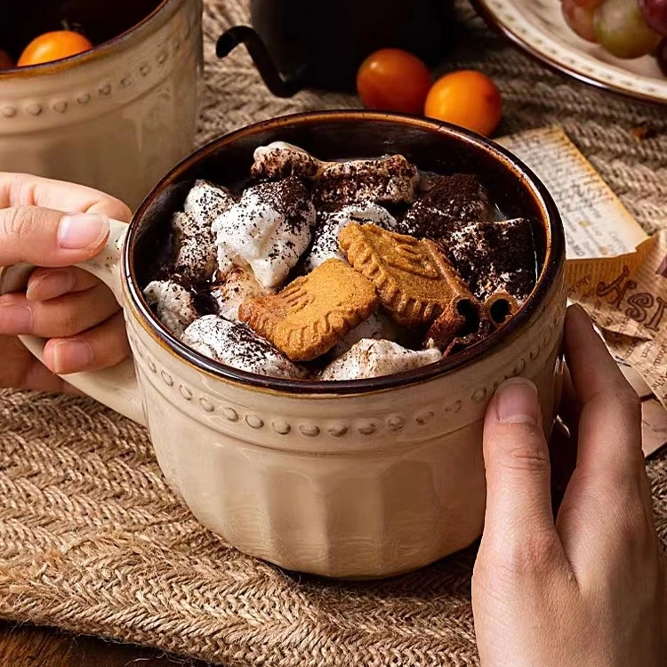 玉泉美式杯子复古陶瓷杯水杯燕麦杯早餐杯家用杯碗咖啡杯马克杯