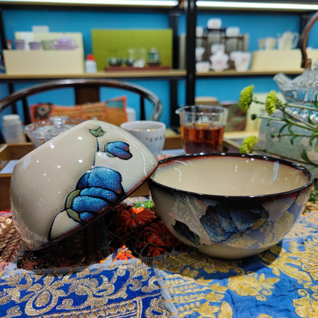 小可陶瓷玉泉木兰6英寸面碗蓝窑变釉陶瓷餐具釉下彩防烫家用中式
