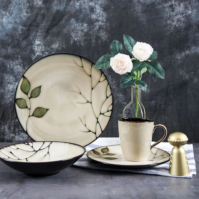 玉泉秋思复古手绘创意西餐牛排盘意面盘大号餐盘菜盘吃面碗家用