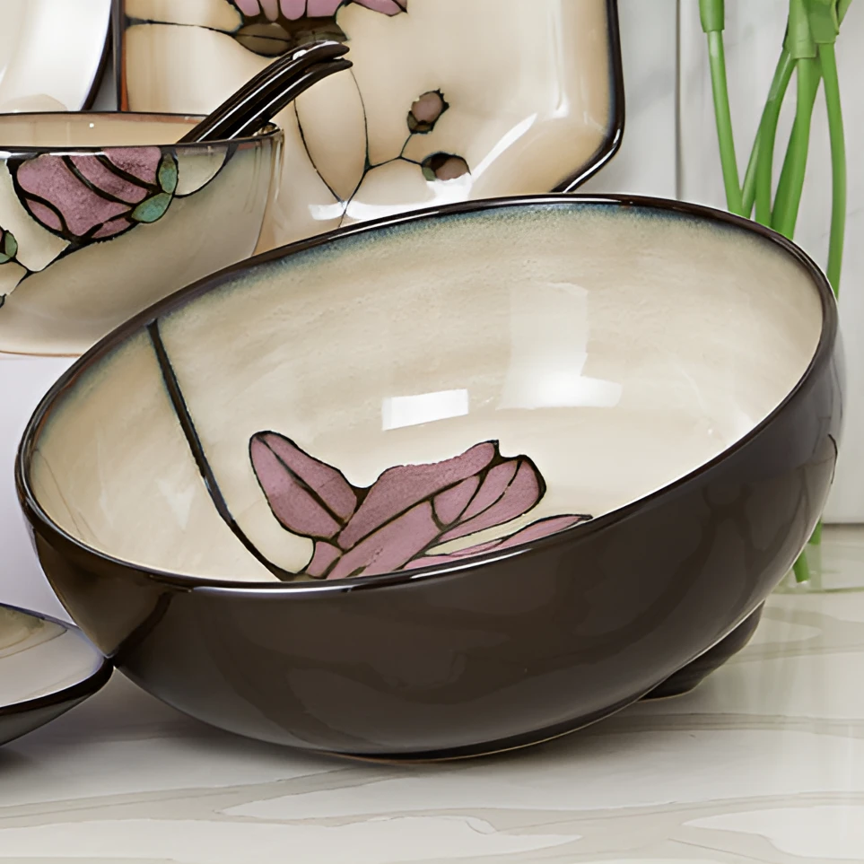 玉泉手绘高端陶瓷釉下彩大汤碗新款创意个性高级感家用加厚防烫