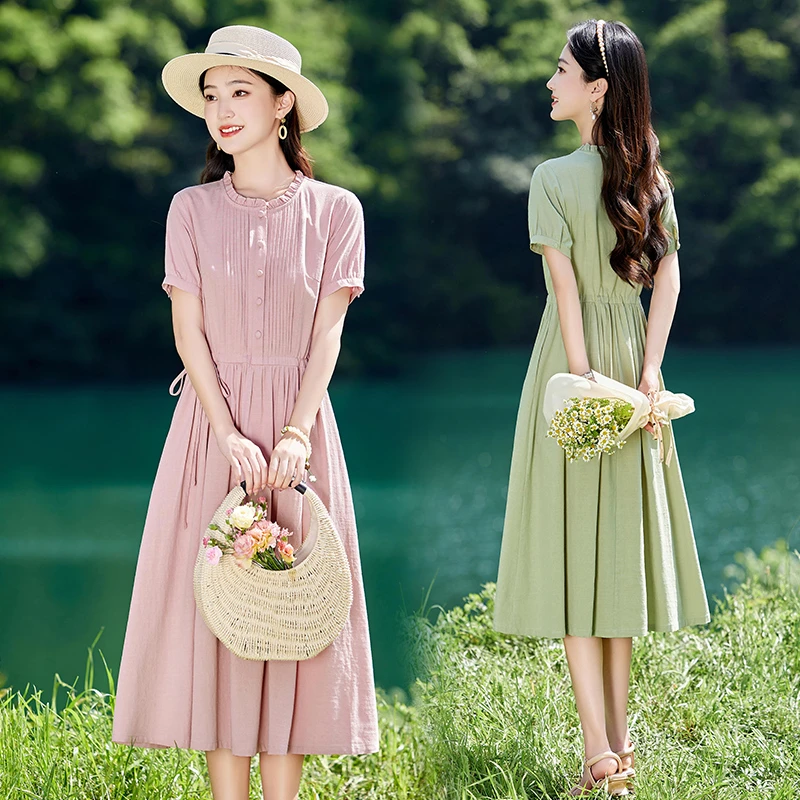 2024年夏季收腰显瘦时尚气质法式修身中长款女装连衣裙连衣裙2603