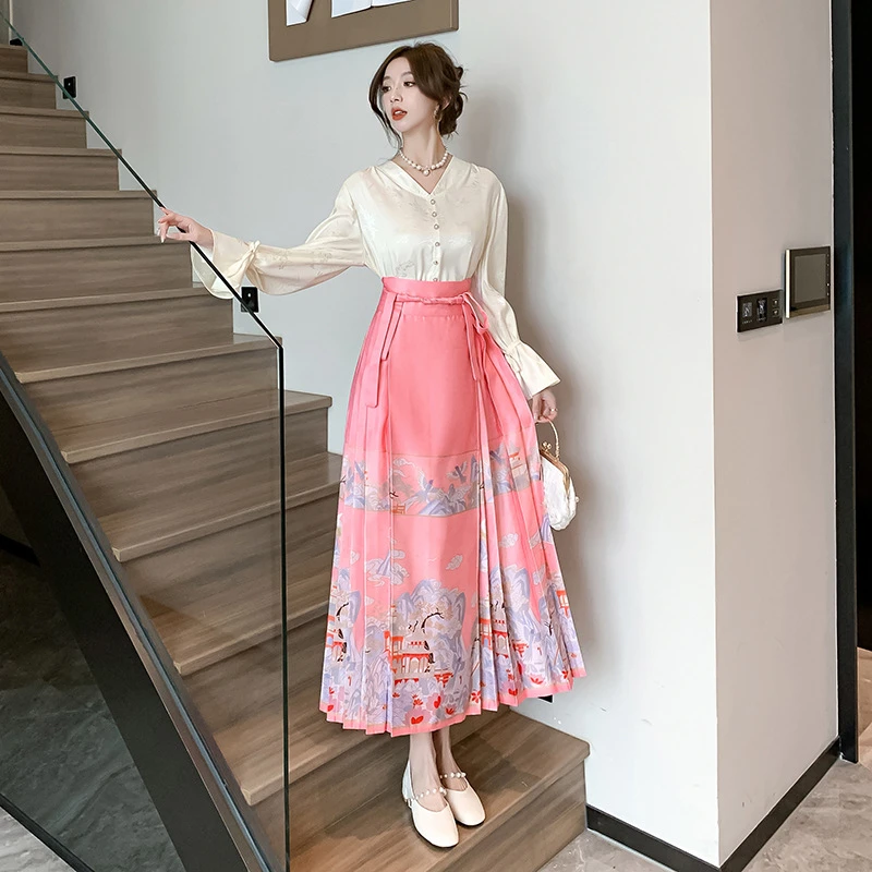 马面裙套装新款爆款上衣汉服正版成人女款国风2024高档粉色两件套