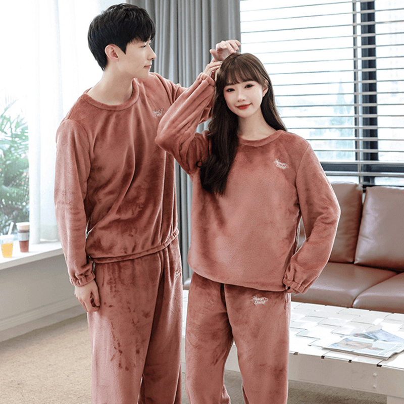 暖暖珊瑚绒睡衣女秋冬加厚可外穿家居服男法兰绒套装【0117/0121】