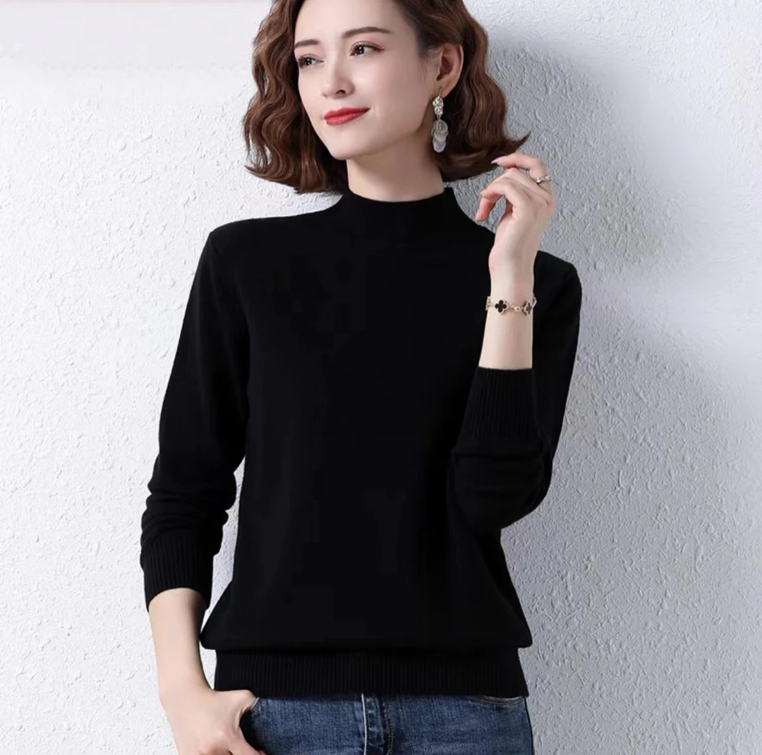 超细精纺纯羊毛超薄女式半高领单层