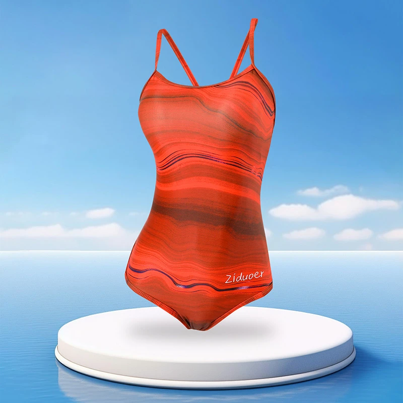 连体三角蝴蝶吊带美背保守低叉包臀显瘦时尚固定杯女款泳衣
