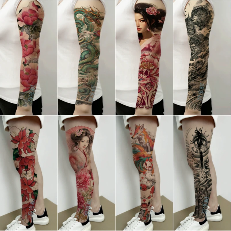部纹身贴花臂大花臂腿脚花朵艺妓彩色满臂防水持久男女仿真手臂