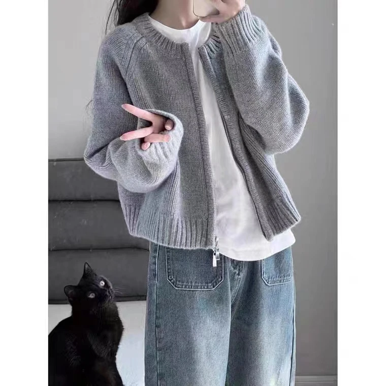 小个子橘色针织开衫毛衣春装女2023年新款春秋款外套短款别致上衣