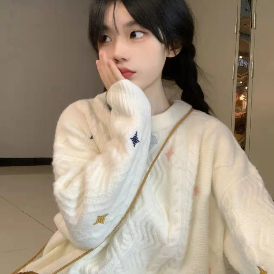 日系复古可爱软糯麻花毛衣女秋冬慵懒风宽松套头外穿加厚针织上衣