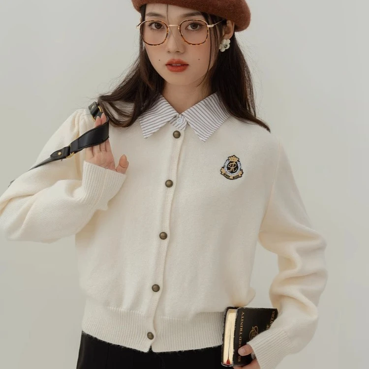 假两件polo领开衫毛衣外套女2024秋冬爆款显瘦学院风针织短款上衣