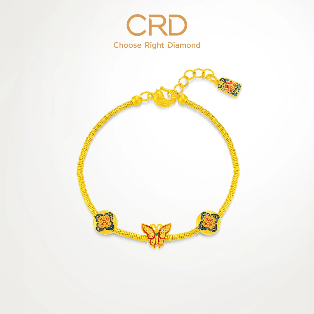 CRD克徕帝黄金蝴蝶手串实心足金999鎏彩古法手链女串珠盘缠金三金