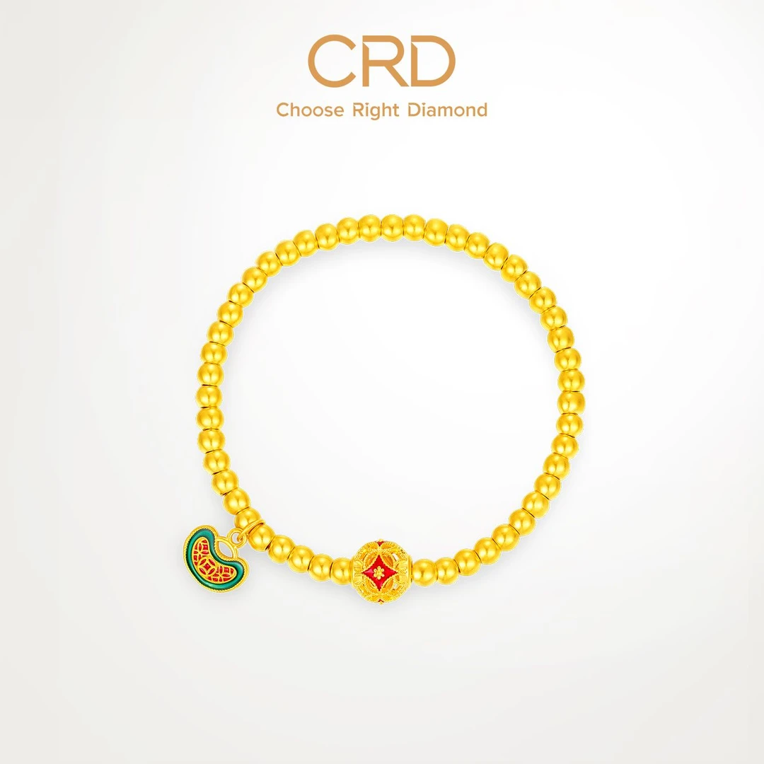 CRD克徕帝黄金手链足金手饰珠珠金元宝古法手串转运珠礼物