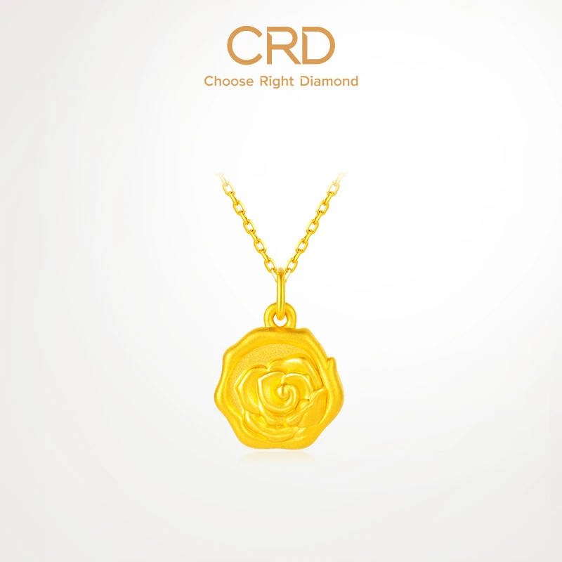 CRD克徕帝玫瑰花牌黄金足金吊坠香颂挂坠女款送女友三金五金礼物