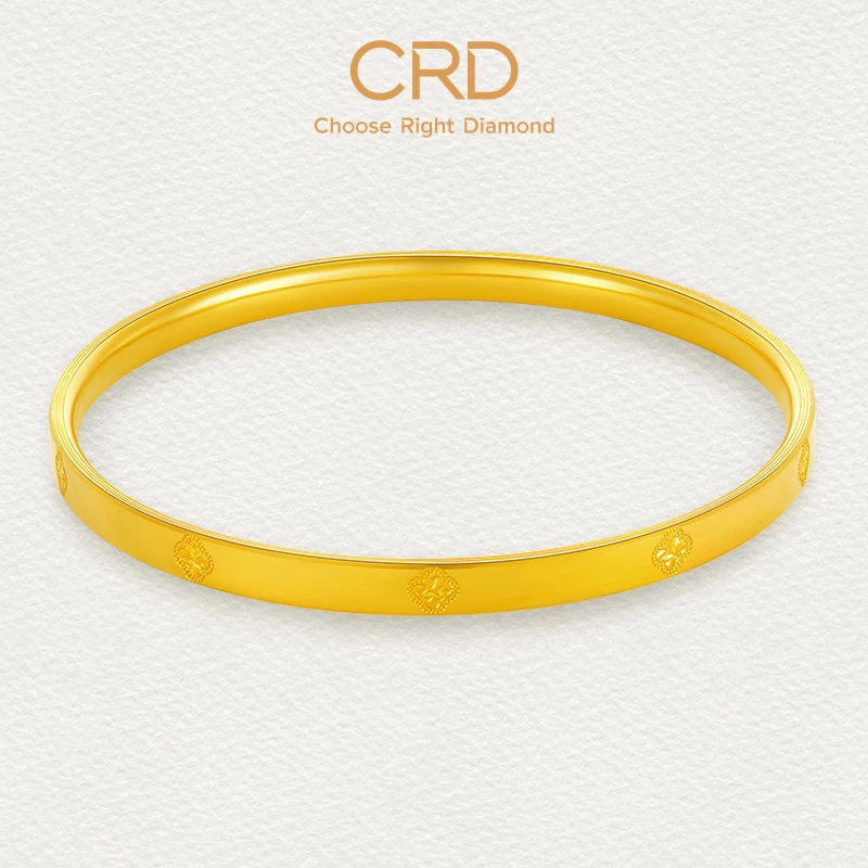 CRD克徕帝黄金手镯足金四叶草手镯空心5G工艺结婚三金送礼礼物
