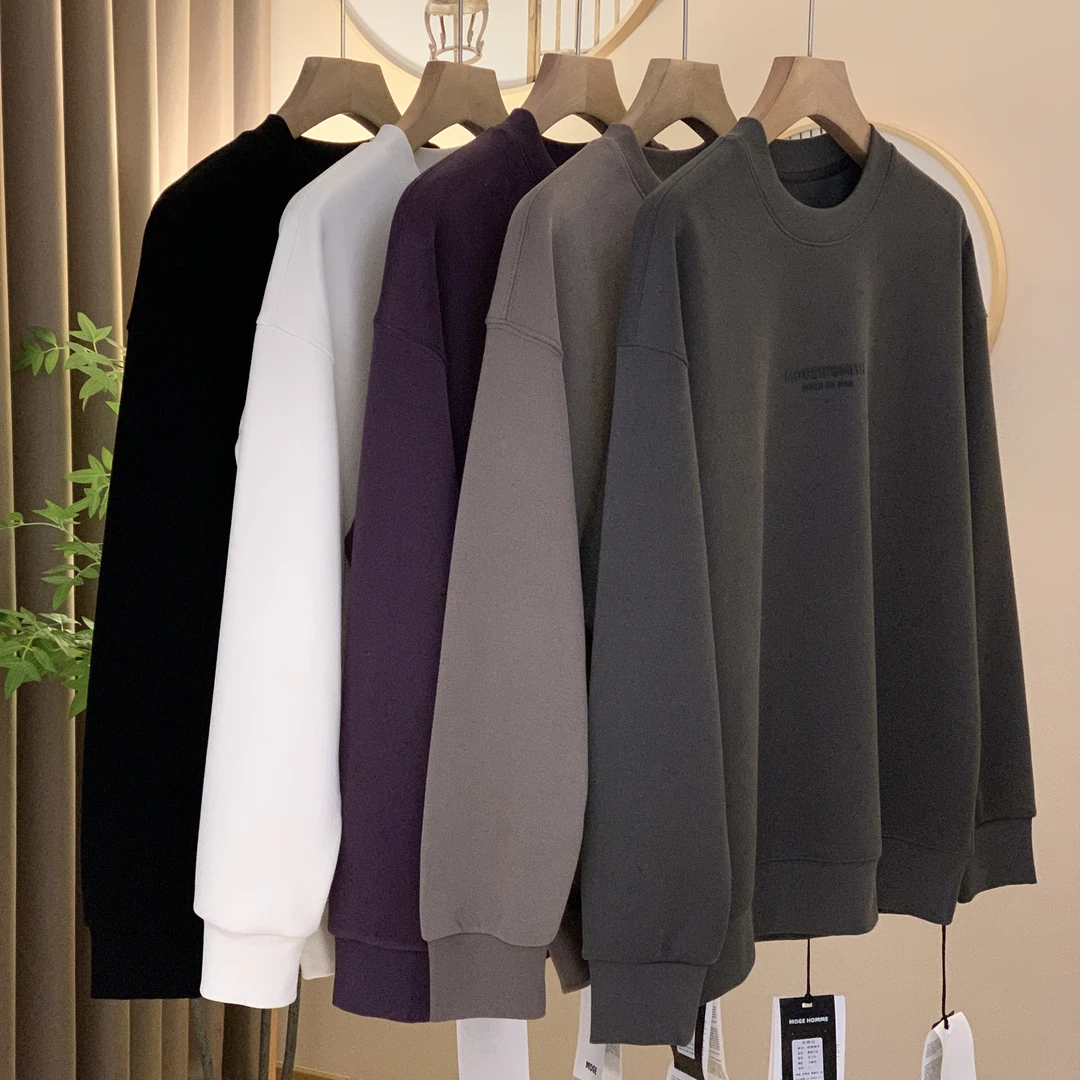 《加绒圆领卫衣》7036美式潮牌百搭卫衣宽松休闲宽松纯色卫衣