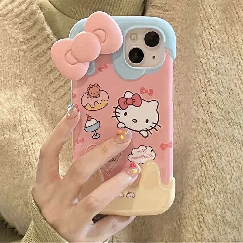 可爱雪糕kt猫苹果14promax手机壳iphone13立体蝴蝶结12/11全包xr