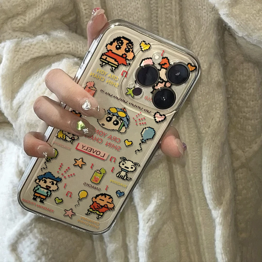 ins趣味卡通小新苹果14promax透明手机壳iphone13pro/12/11软xr套