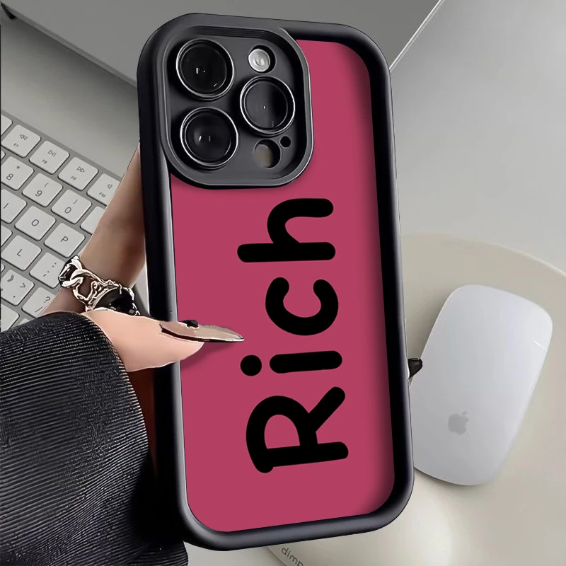 ins简约rich英文iPhone14promax镜头框手机壳苹果13/12全包11软套