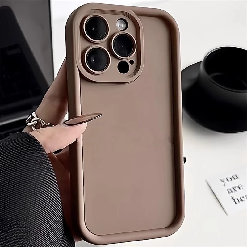 高级咖啡棕多巴胺iPhone14promax手机壳苹果13/12/11全包xr软套xs