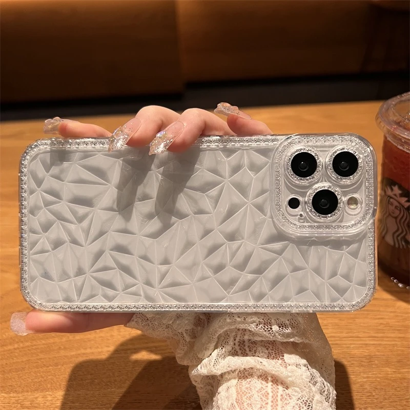 高级钻石纹苹果14promax手机壳iphone13透明12/11全包xr女套xs潮