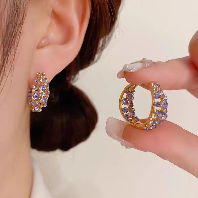 铜合金耳饰 A百搭紫色耳扣时尚温柔小众高级优雅耳饰双十一E1082