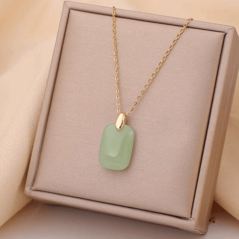 铜合金项链 几何复古时尚项链新中式绿色百搭方形国风项链E1273