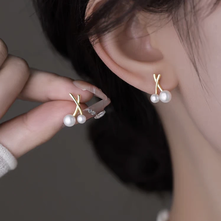 铜合金耳饰 A简约交叉耳钉时尚百搭个性通勤设计感耳饰E989