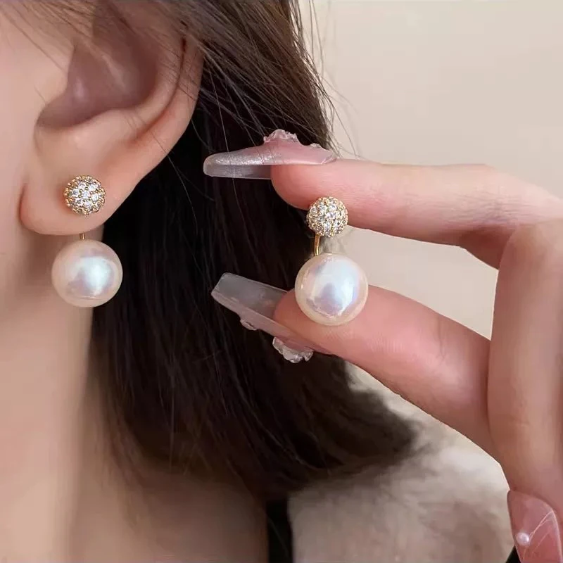 铜合金耳饰 日韩一款两戴白色珠珠耳钉小众设计耳环爆款耳饰E537