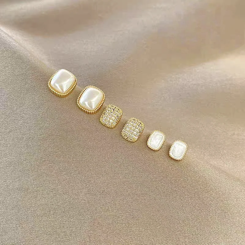 铜合金耳饰 几何小巧六件套耳钉百搭叠戴时尚复古通勤耳饰E225