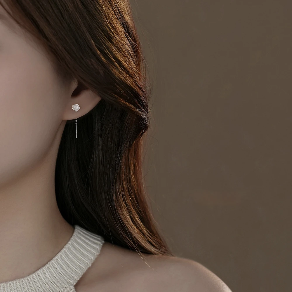 铜合金耳饰 小巧精致简约炫彩玫瑰耳线短款时尚气质小众耳饰E376