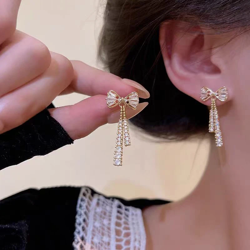 铜合金耳饰 甜美气质蝴蝶结耳坠时尚小众超仙优雅耳饰E1854