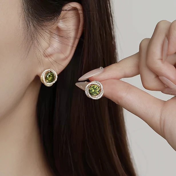 铜合金耳饰 A复古螺旋耳钉设计感绿色时尚气质清新高级感耳饰E430