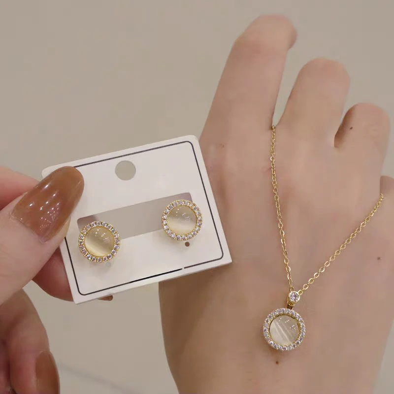 铜合金耳饰 简约气质可旋转个性独特百搭时尚耳钉项链套装E100