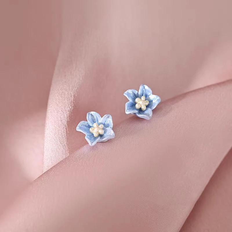 铜合金耳饰 A小巧蓝色花朵耳钉简约小众复古甜美耳饰E713