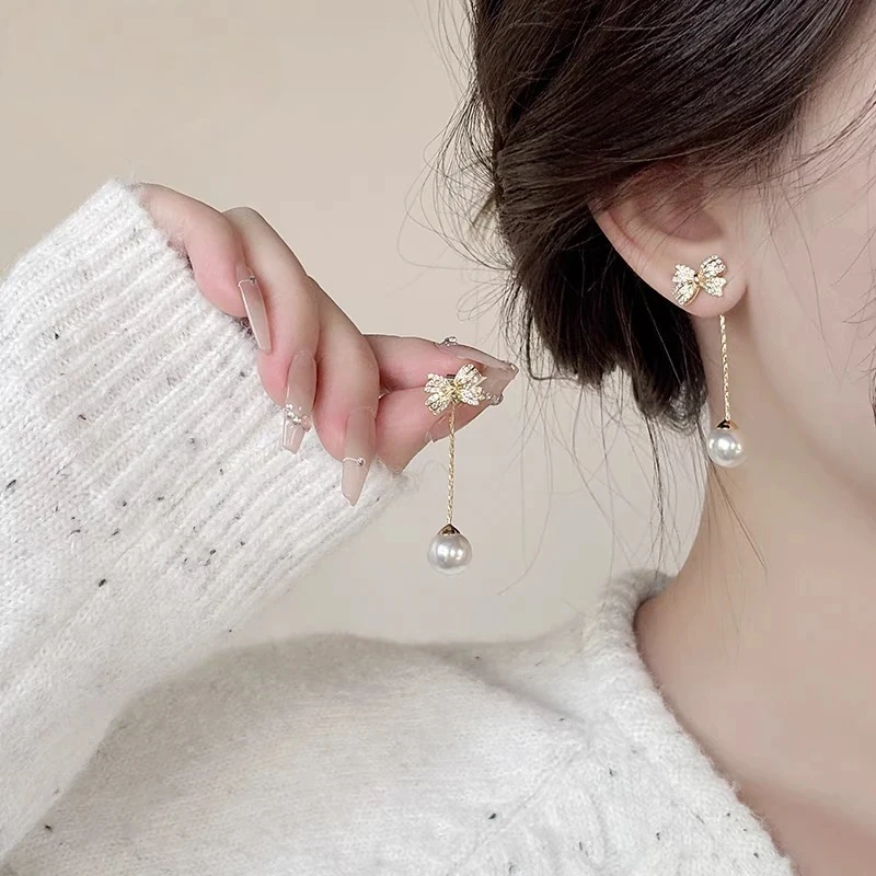 铜合金耳饰 A甜美气质蝴蝶结耳坠一款两戴优雅耳饰E024