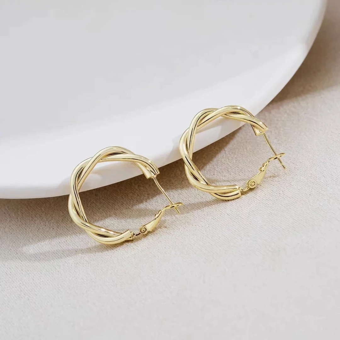 铜合金耳饰 缠绕设计感麻花耳圈耳钉小众简约气质百搭耳饰E1805