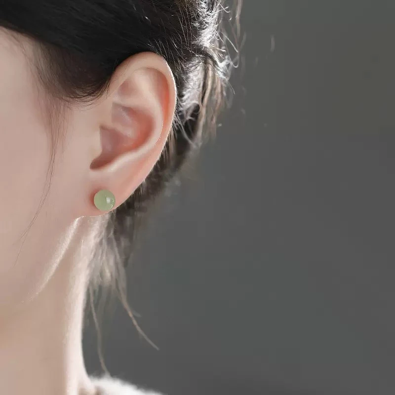 铜合金耳饰 简约气质新中式绿色耳钉百搭小巧时尚复古耳饰E1357
