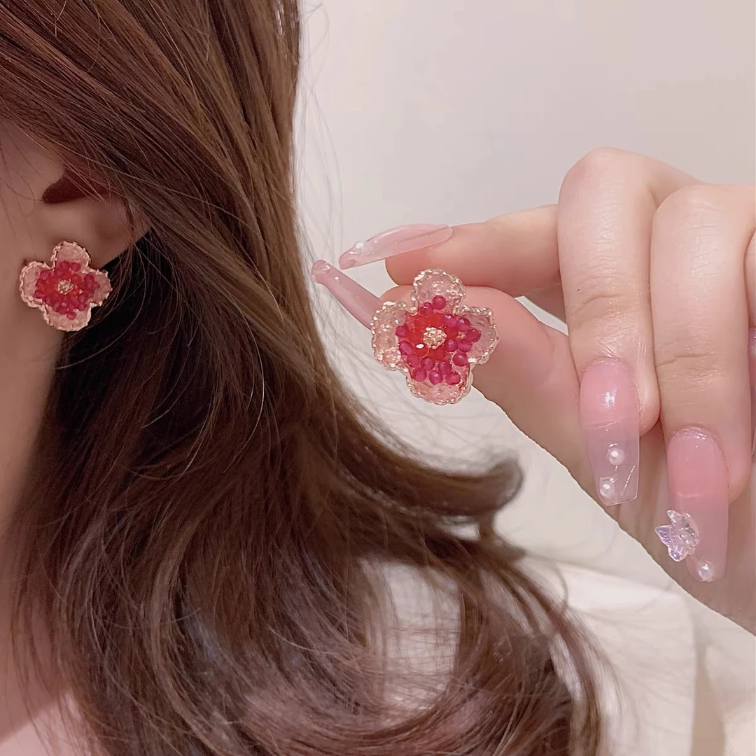 铜合金耳饰 A时尚优雅经典感渐变色樱花耳钉甜美气质花朵耳饰E037
