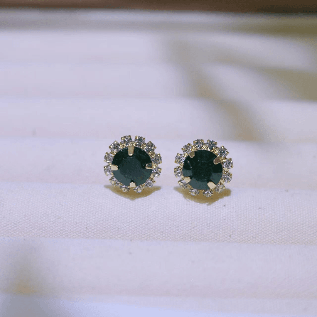 铜合金耳饰 小巧复古绿色耳钉时尚个性超闪百搭优雅气质耳饰E2015