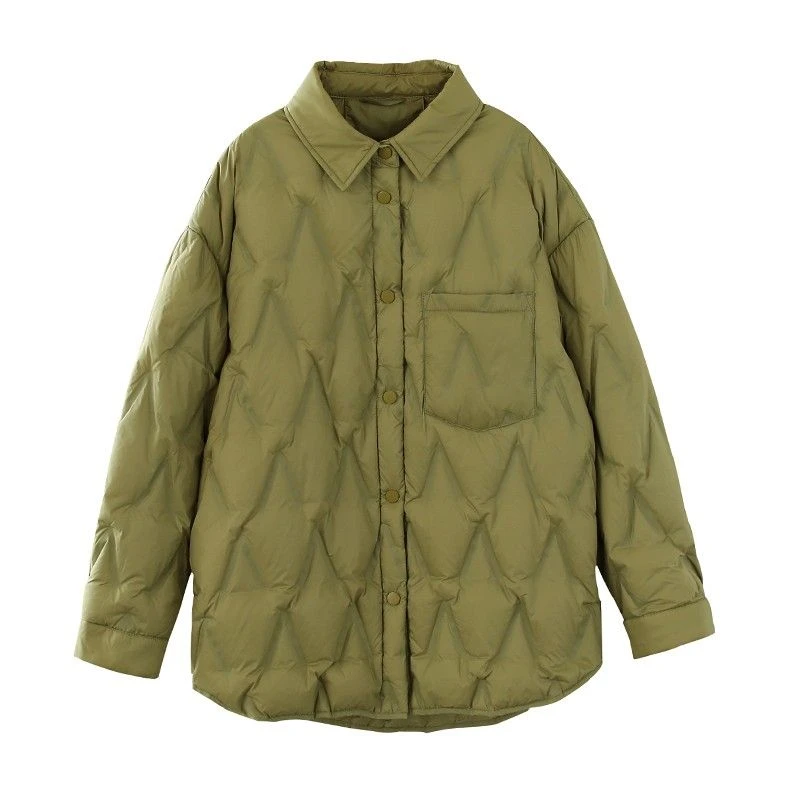 新款品牌折扣商场撤柜女装轻薄羽绒服女冬季宽松显瘦翻领羽