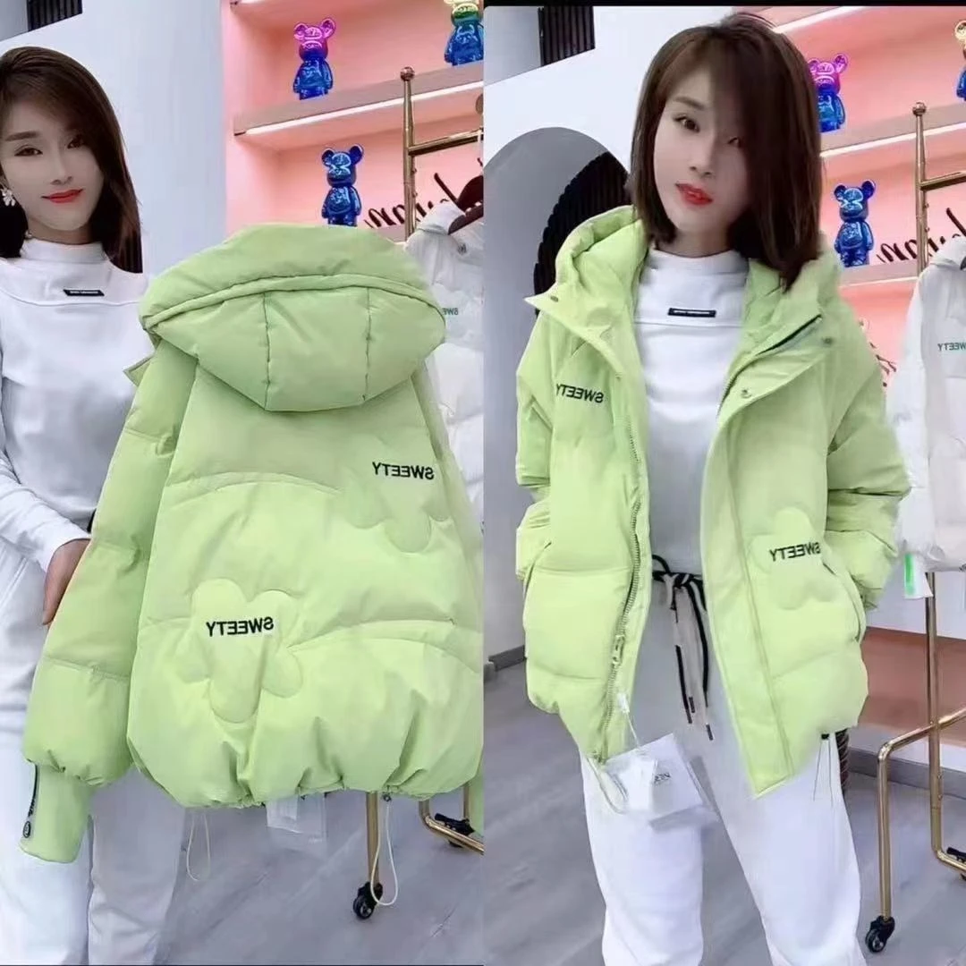 新款刺绣羽绒服女2023年冬季新款短款加厚保暖棉袄连帽棉衣外套