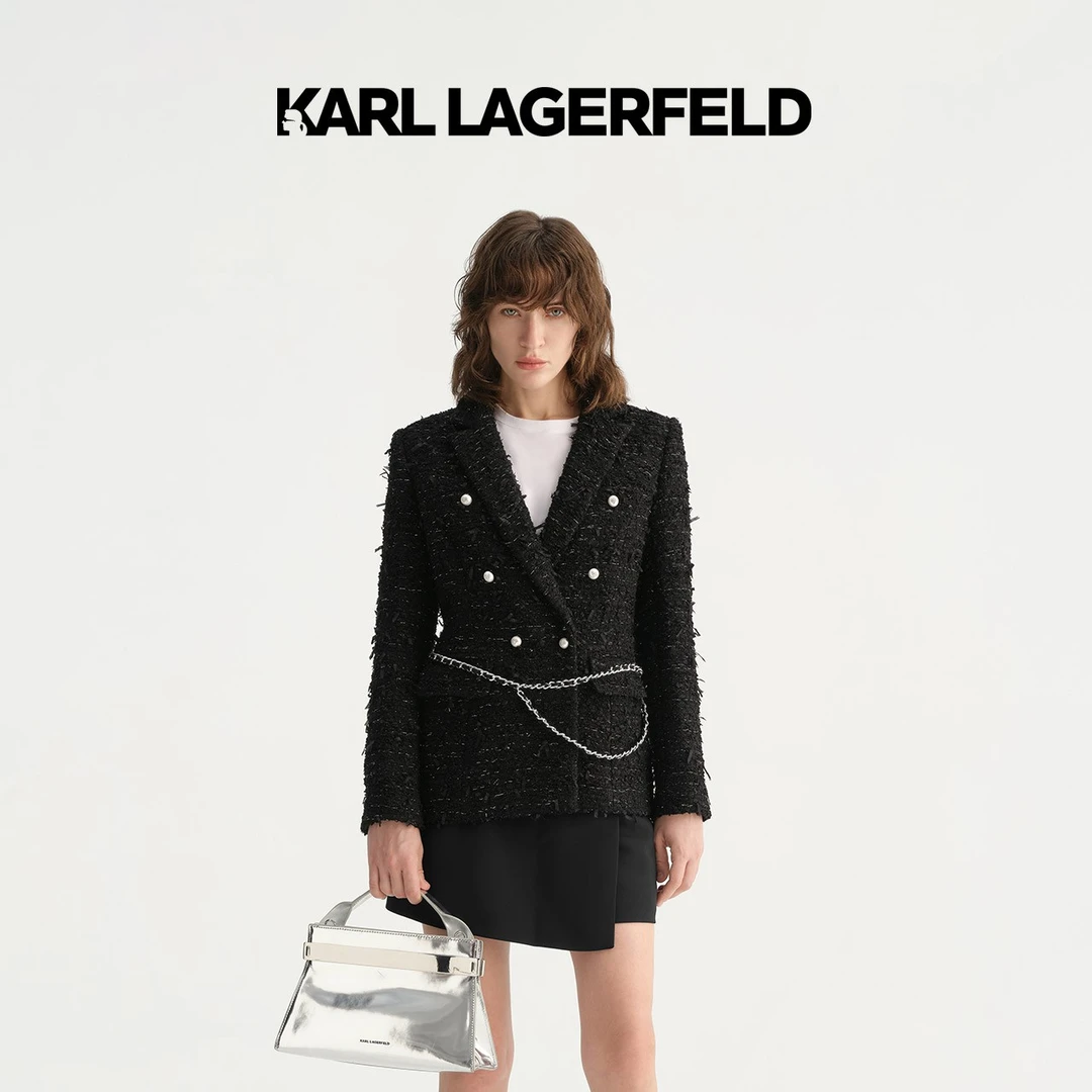 【欧若风】KARL LAGERFELD早秋新款花呢中长款外套老佛爷E37W1567