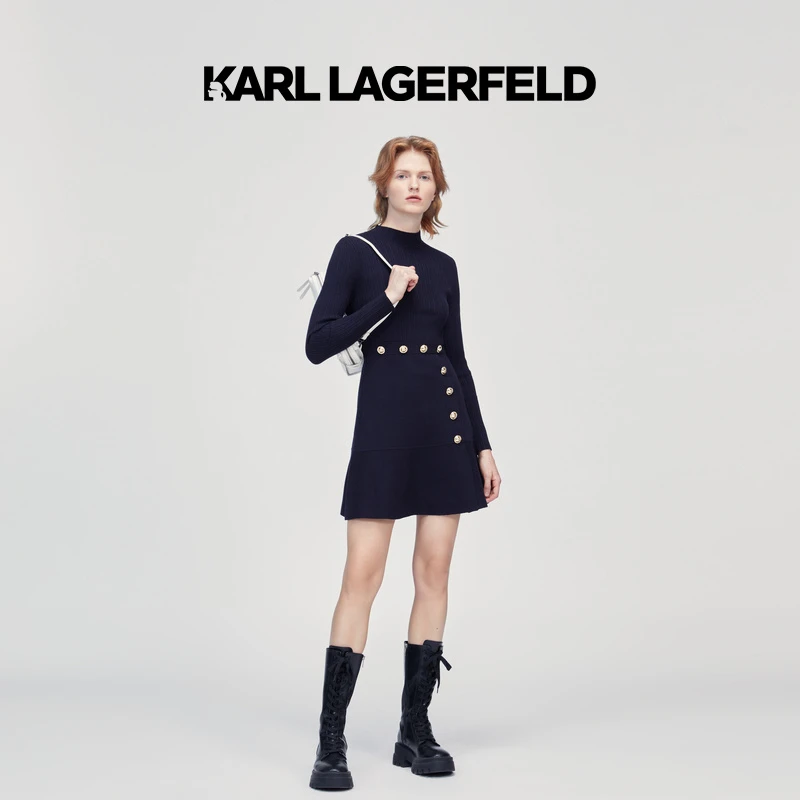 KARL LAGERFELD卡尔拉格斐秋冬新款纽扣针织连衣裙老佛爷226L1371