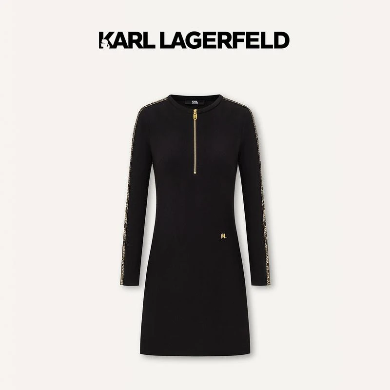 KARL LAGERFELD卡尔拉格斐2024春款撞色提花梭织连衣裙E41W1321