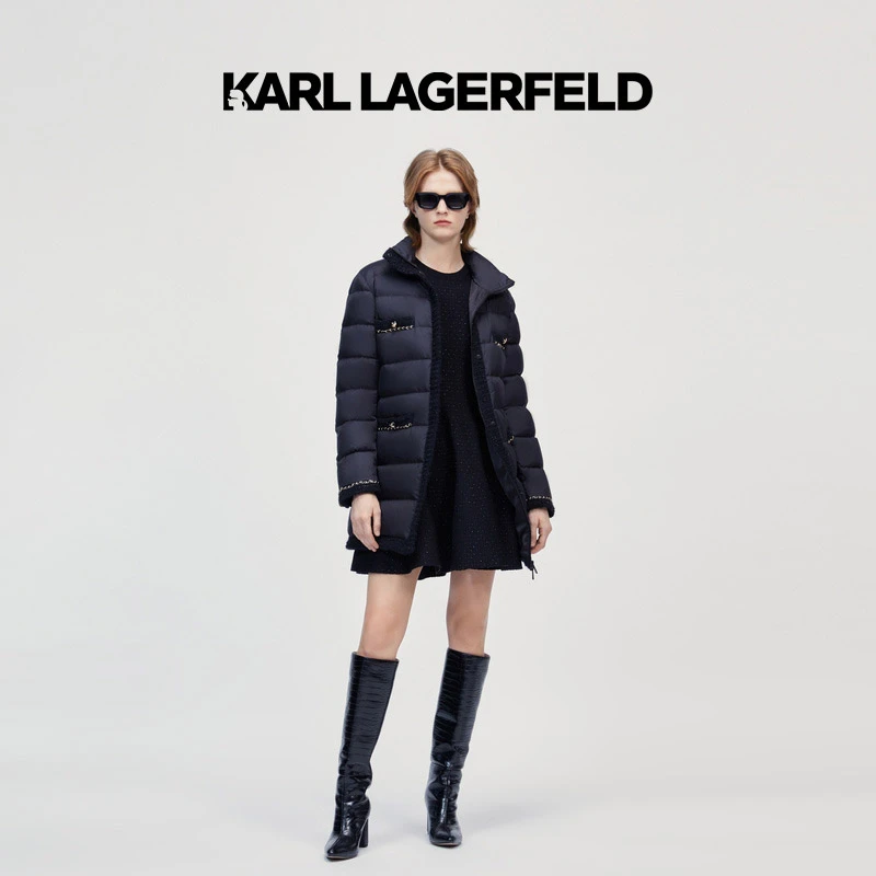 KARL LAGERFELD卡尔拉格斐秋冬新款黑色小香风羽绒外套226L1534