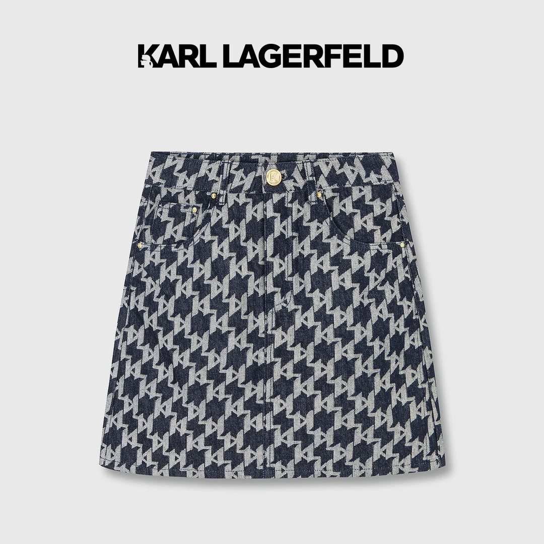 KARL LAGERFELD卡尔拉格斐2023夏季款KL老花小A牛仔半裙E36W1201